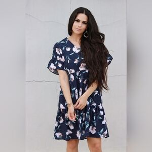 Floral Navy Ruffle-Sleeve Nursing Dress
